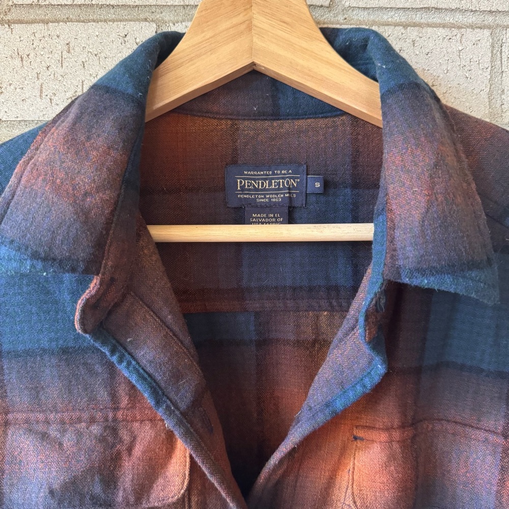 Pendleton Navy Orange Plaid Wool Button Down Boar… - image 2